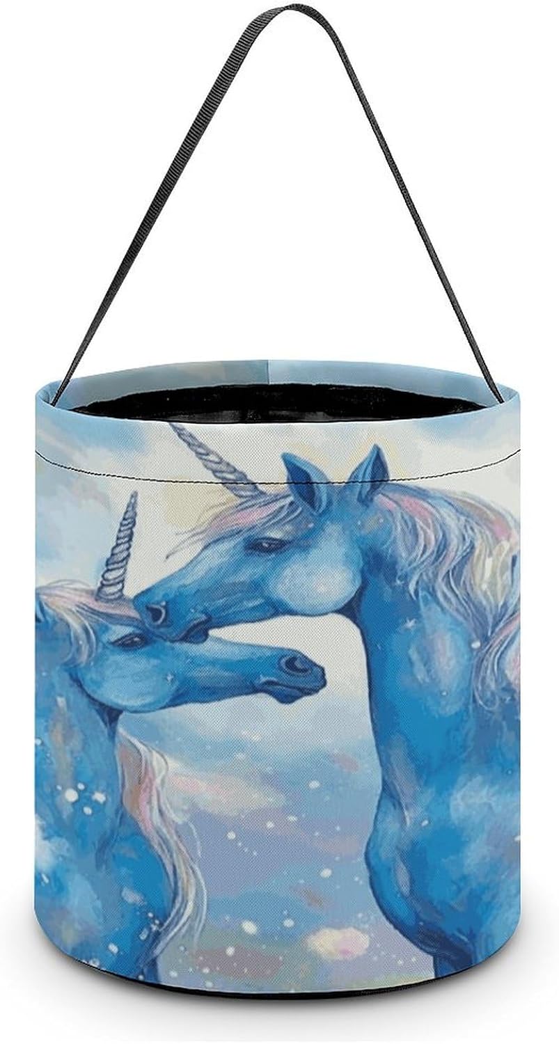 Halloween Trick Or Treat Bags Blue Horse Love Printed Halloween Candy Basket Tote Reusable Goody Bags for Halloween Party Favor Supplies