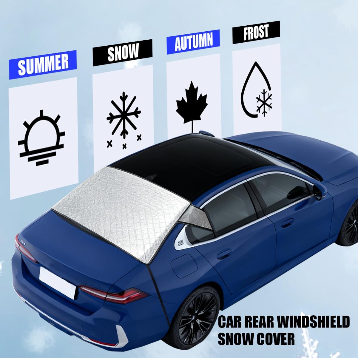Zpana Car Magnetic Rear Windshield Snow Cover, Vehicle Rear Window Frost Cover with Elastic Strap, Automotive Windshield Protector for Ice and Snow, Universal for Most Sedan SUV