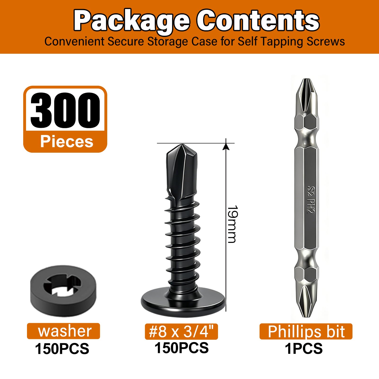 Self-Tapping Screws - 300 Pack #8 x 3/4" -2