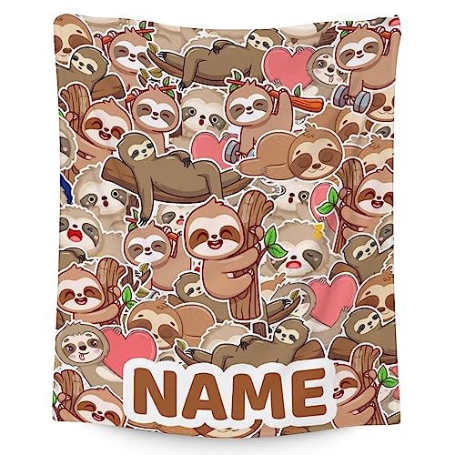 Mercuryelf Custom Sloth Throw Blanket - Soft, Fuzzy & Warm - 50x60 Inches Flannel Blankets for Living Room, Sofa - Brown Novelty Throws Gift for Teens