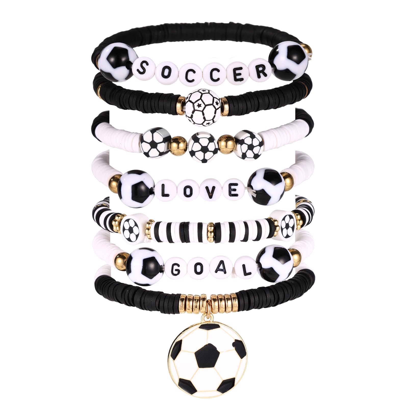 Mikovivi 7pcs Football Soccer Bracelets for Women Boys Girls, Stackable Elastic Soccer Beaded Bracelet Sport Theme Jewelry Gifts Set for Sport Lover & Fans Gifts
