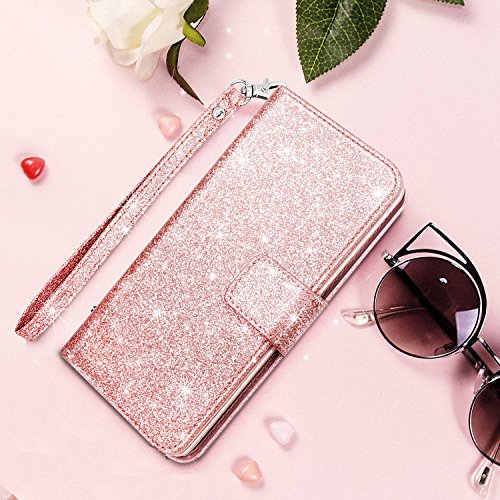 Samsung S9,Galaxy S9 Wallet Case,Fingic Luxury Glitter Wallet Case Nickel Plated Press Stud[Cash Holder][Wrist Strap][Magnetic Snap Closure]Protective Cover For Samsung Galaxy S9 (5.8Inch),Rose Gold #TOP1