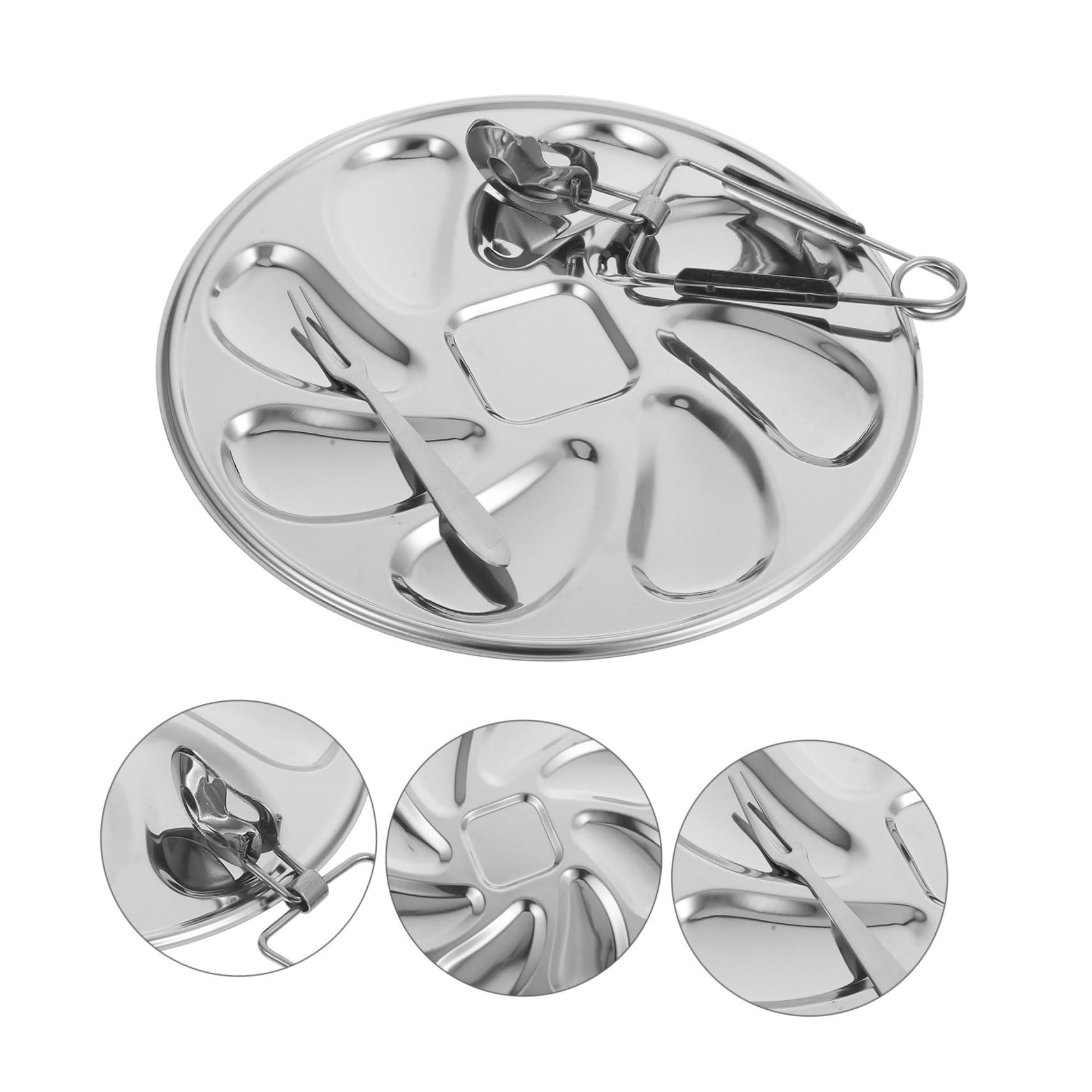 COLLBATH Set Piatti per Ostriche in Acciaio Inossidabile, Vassoio Multifunzione per Frutti di Mare Clip e Forchetta, Piatto da Portata Comodo per Ristorazione e Uso Domestico