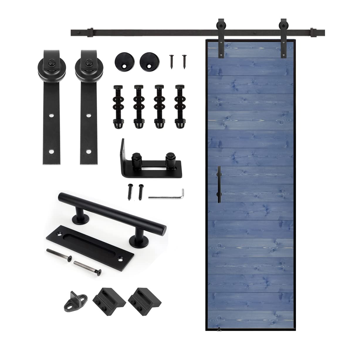 S&Z tophand® 28 in. x 84 Sea Blue Barn Door with 5FT Sliding Hardware Kit, 20 - 42in Stainless Steel Frame Style Door/Sliding Door/Simple Assembly is Required