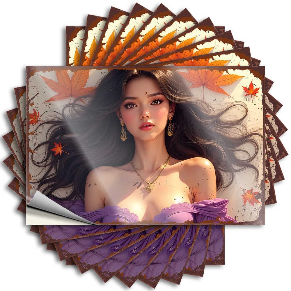 Sticker Coffee Bathroom Sets Laptop Autumn Leaves Whisper: A Dreamy Portrait of Serenity - No Residue Decals for Microfiber(8X12CM)