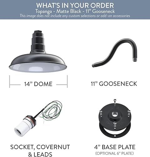 Miniatura 6 de Steel Lighting Co. Topanga - Luz de granero  Montaje en pared al aire libre  Domo de 14 pulgadas  Cuello de cisne de 11 pulgadas  Luz de garaje de