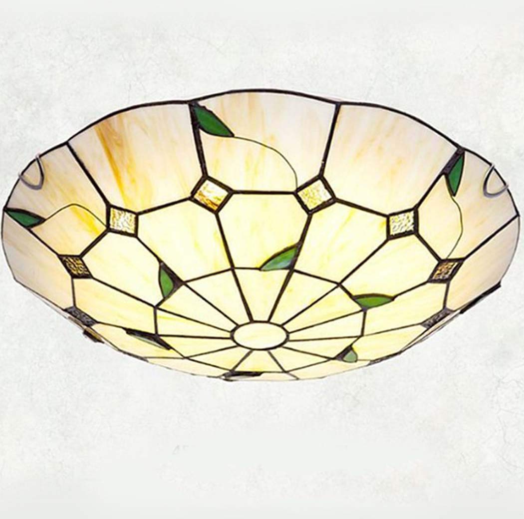 Yjmgrowing Pastoral Style LED Flush Mount Ceiling Light in Tiffany Style Stained Glass Ceiling Lamps for Bedroom Lighting,LED Chip,12inch/16inch/20inch,Tricolor dimming,40cm
