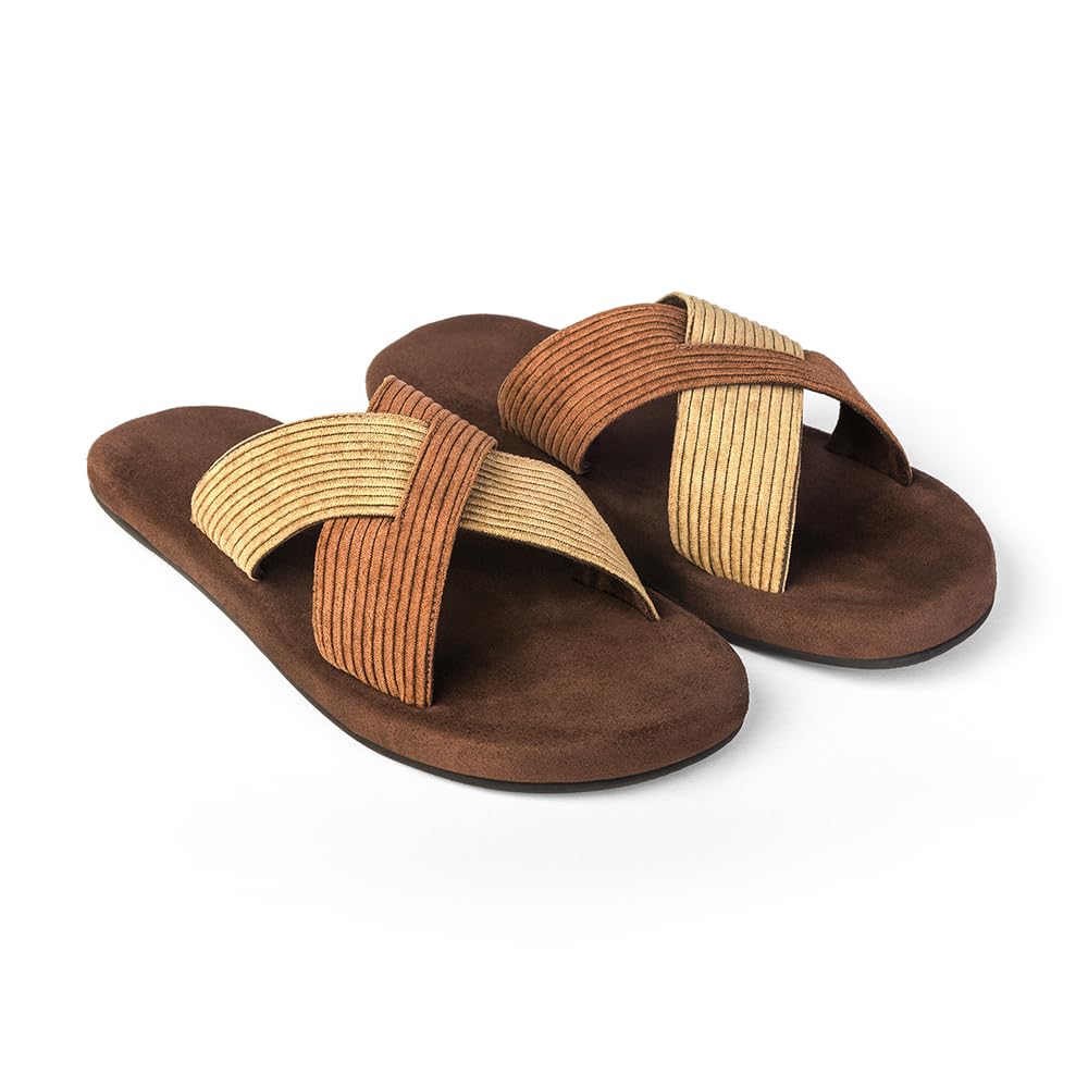 Ben Luxe Men's Crossover Corduroy Slide Sandals | Premium Footbed | Lightweight Slip-On Open Toe Comfort Slides-image-4
