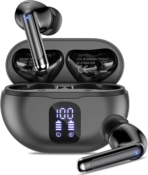 XIAOWTEK Bluetooth Headphones True Wireless Earbuds 50H Playback LED Power Display Earphones with Charging Case IPX7 Waterproof in-Ear Ear Buds with Mic for Smart Phone Computer Sports, Black