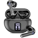 Bluetooth Headphones True Wireless Earbuds 50H Playback LED Power Display Earphones with Charging Case IPX7 Waterproof in-Ear Ear Buds with Mic for Smart Phone Computer Sports, Black