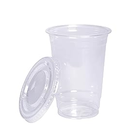 GUSTO Clear Plastic Cups with Flat Lids [10 oz - 100 Count] - Disposable Iced Coffee Cups with Lids - PET Plastic Cold Cups for Smoothies, Juices & To-Go Drinks - Formerly Comfy Package