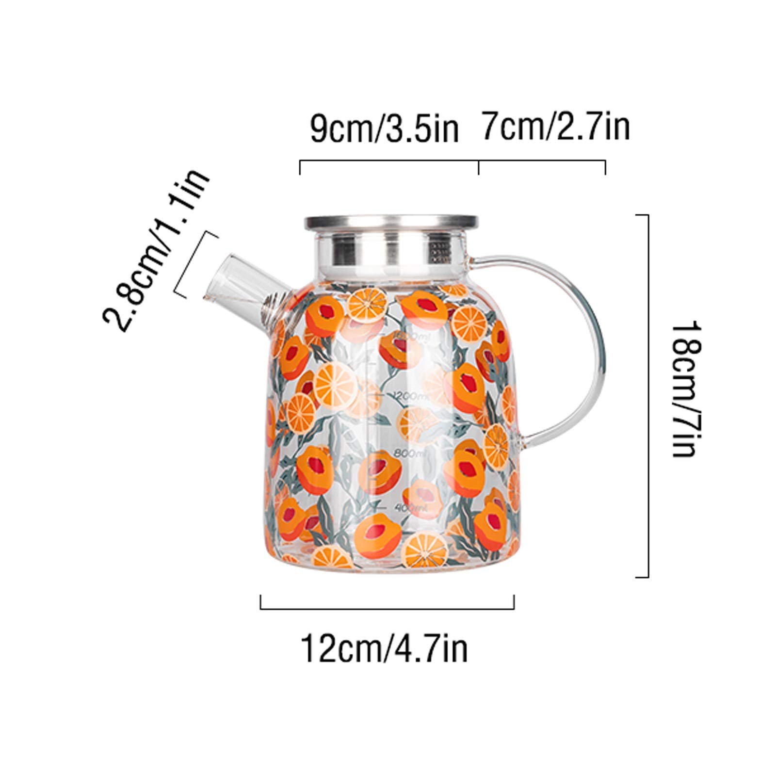 Jarra Preciosa jarra de vidrio con línea de graduación de precisión resistente a alta temperatura Alto Borosilicato Vidrio Cafare con tapa de acero inoxidable Jarra Agua