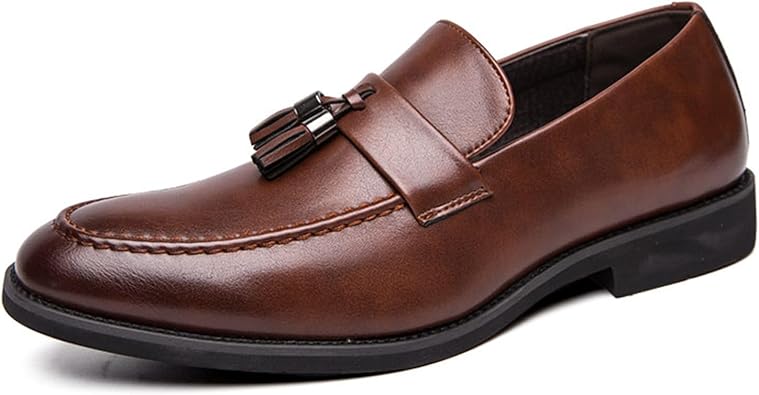 Mens Genuine Leather Slip On Tassels Loafers Classic Casual Dress Penny Loafers Vintage Formal Business Wedding Smoking Shoes