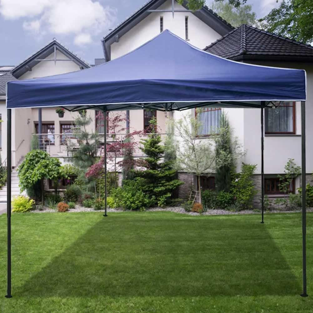 BAKAJI Gazebo 3 x 3 metri Pieghevole Tessuto Poliestere Impermeabile Struttura in Metallo Richiudibile a Fisarmonica Tendone Portatile Fiera Mercato Giardino Esterno + Sacca per Trasporto (Blu)
