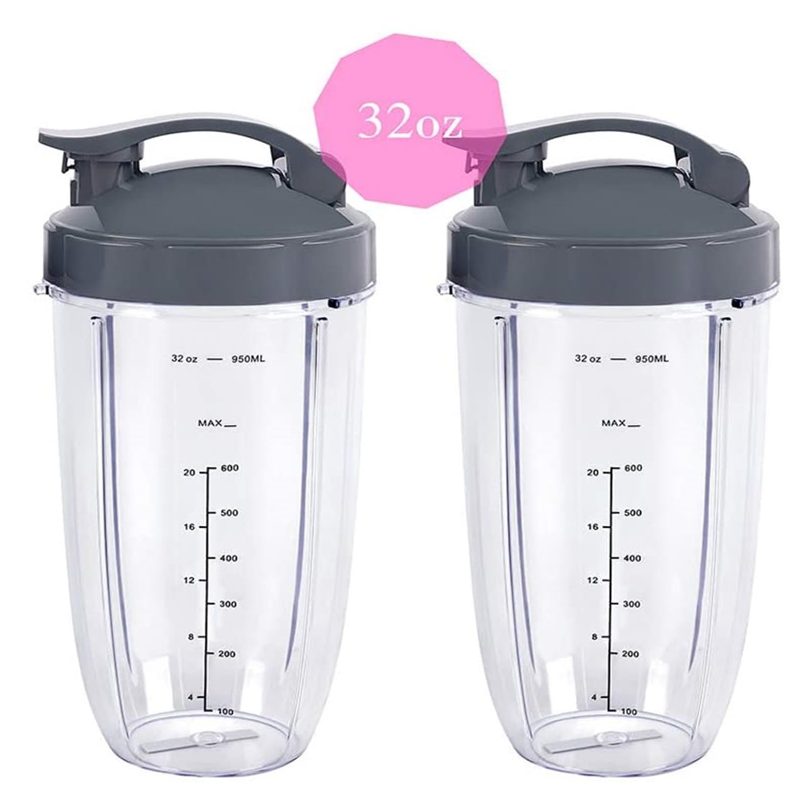 Paquete 2 Vasos 32oz Con Tapa Abatible Compatible Con NutriBullet 600W 900W