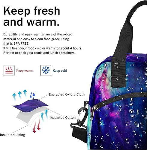 Miniatura 6 de Lonchera aislada para mujeres y hombres, colorida y divertida, grande, reutilizable, a prueba de fugas, bolsa de almuerzo con correa ajustable para