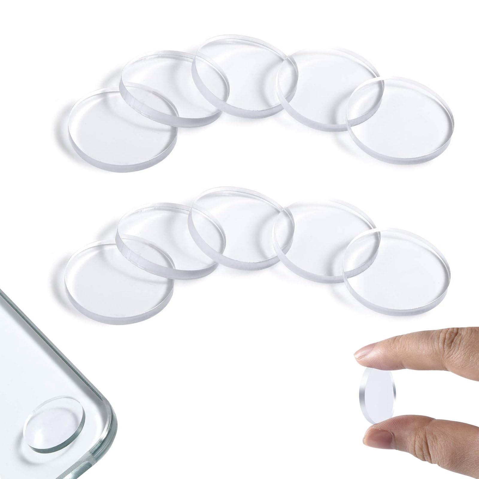 20 Pcs Glass Table Top Bumpers,25mm* 2mm Transparent Non-Adhesive Pads for Glass Top Spacer, Self Adhesive Clear Anti Slide and Scratch Rubber Bumpers, for Control The Movement of Glasses Table Tops