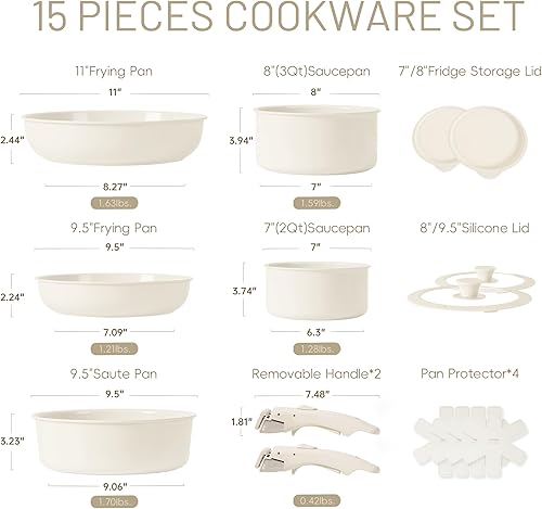 Miniatura 2 de CAROTE Juego de ollas y sartenes, juego de utensilios de cocina de cerámica con mango desmontable, utensilios de cocina antiadherentes de inducción