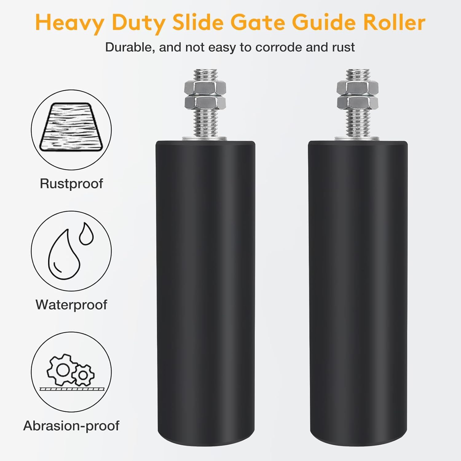 2 Pack 6" Gate Roller Guide with L-Bracket, Universal Adjustable Heavy Duty Sliding Gate Rollers,Sliding Gate Kit, Black Sliding Gate Guide Roller,Sliding Door Hardware
