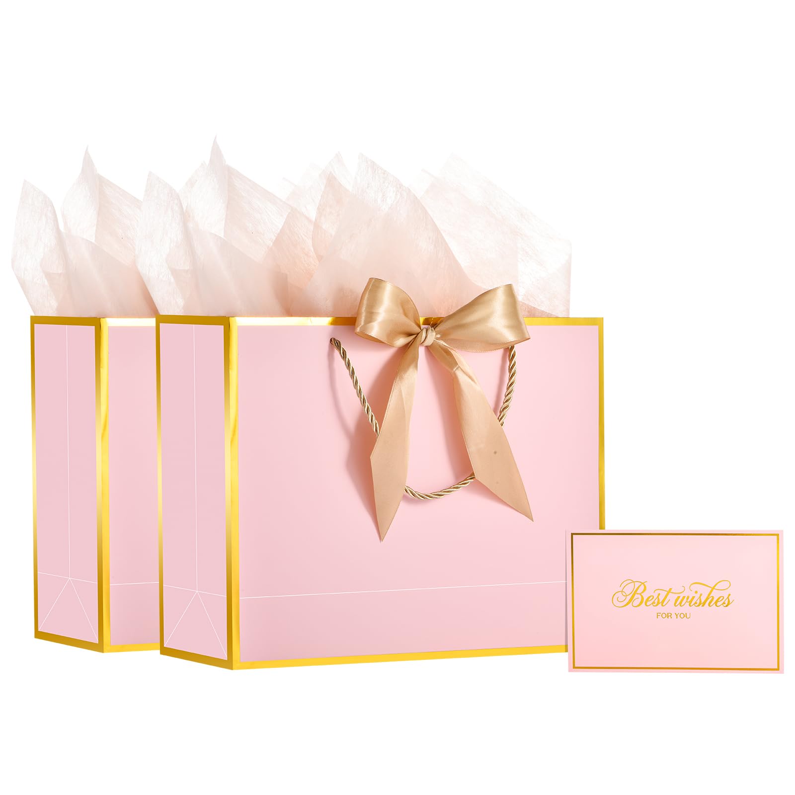 Birthday Gift Bag with Tissue Paper and Card(2 PCS Light Pink, 13")