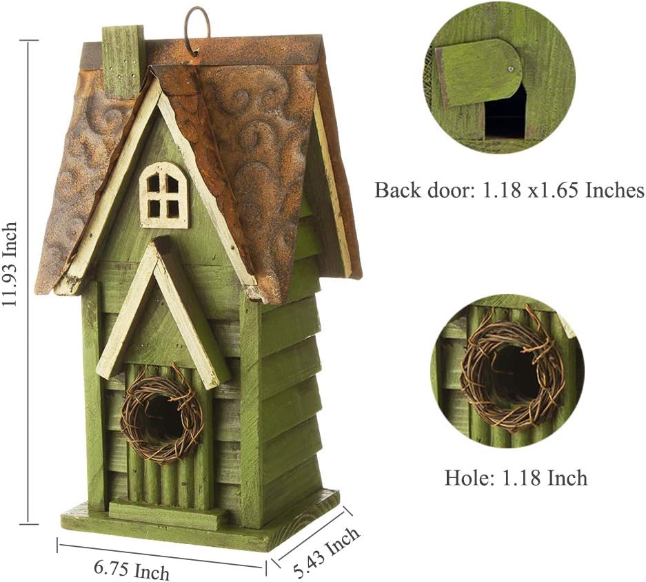 Glitzhome 11.93" H Hanging Distressed Wooden Garden Bird House, Green : Patio, Lawn & Garden