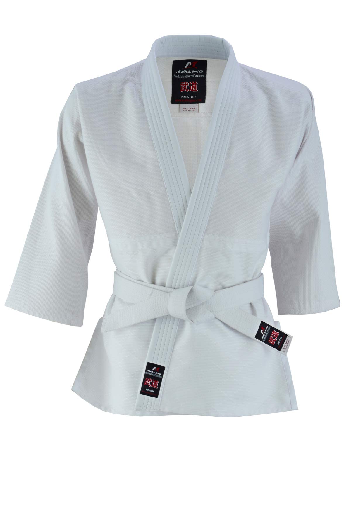 Malino Traje de Judo Gi para niños Uniforme de Poli-algodón 350Gsm Color Blanco tamaño 2/150