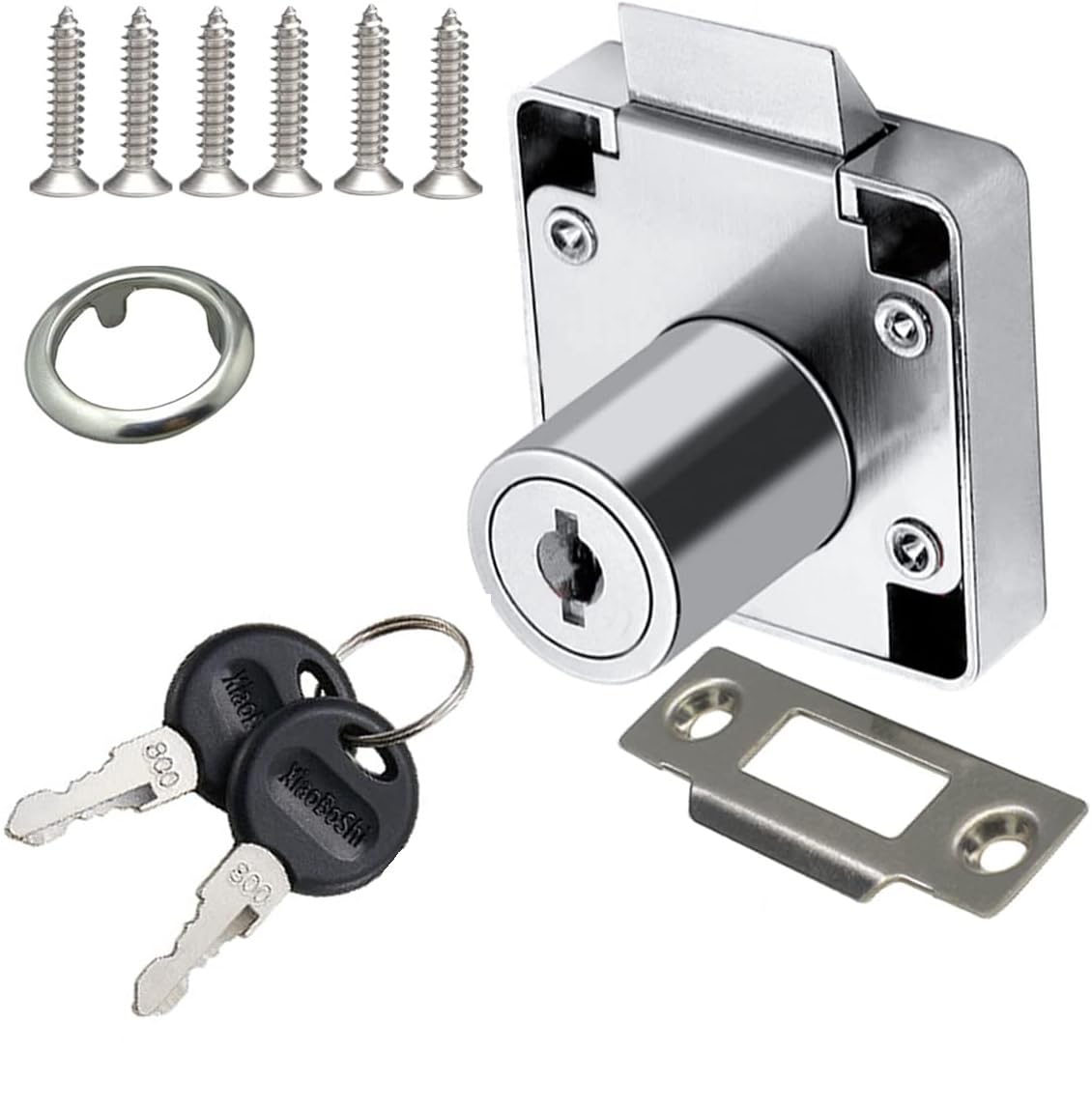 VICTAC Automatic Spring Latch Locking Lock Furniture Mailbox Locks Cash Drawer Lock Cabinet Hook Lock Automatic Office Desk Drawer Lock with Laser Cut Keys 1 pcs Chrome Silver