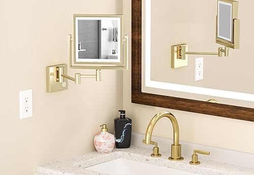 Miniatura 2 de Espejo de maquillaje iluminado LED cuadrado montado en la pared, espejo de aumento de baño 13X montado en la pared con luz, atenuación táctil,