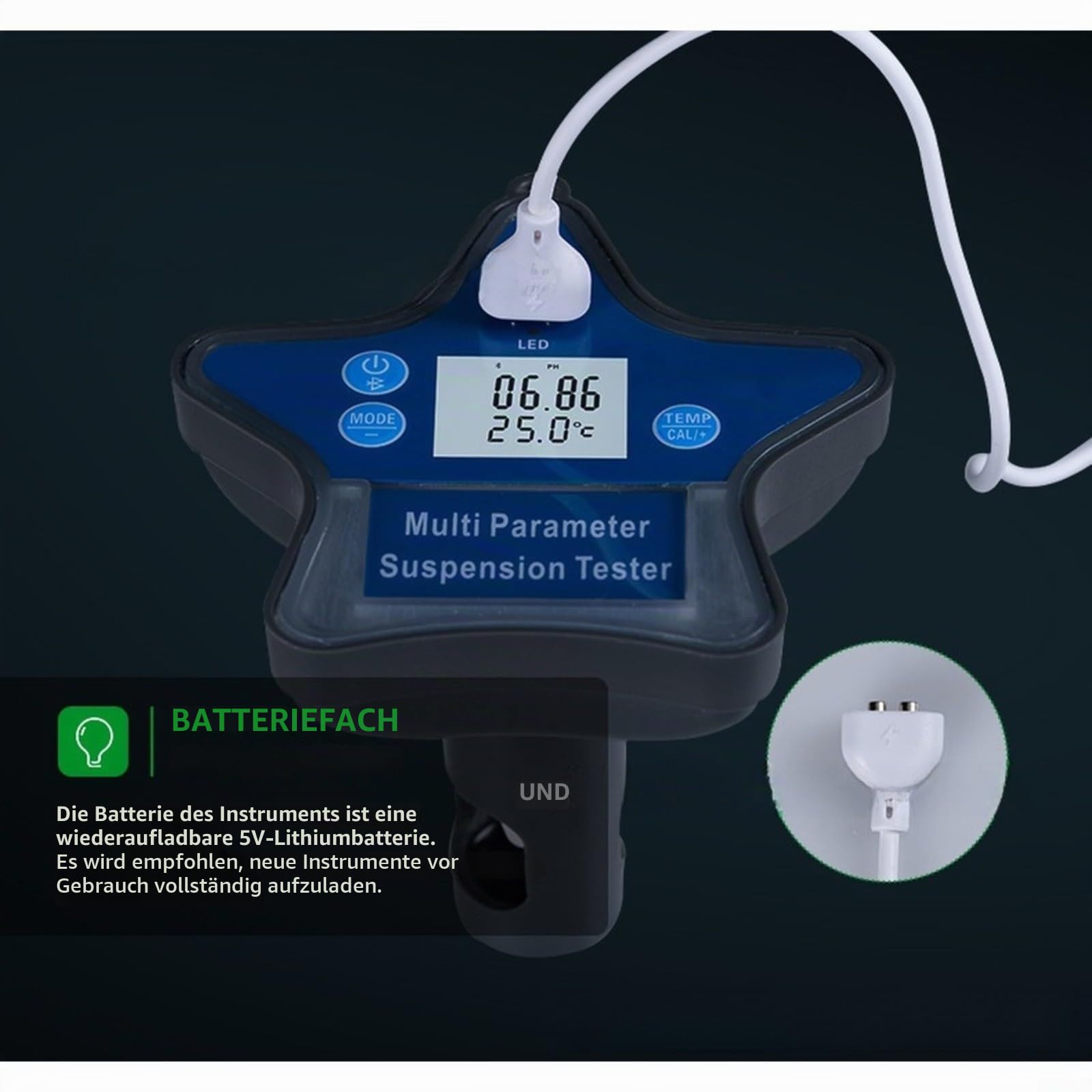 Für Tuya 9-in-1 Wasseranalysegerät, Drahtloser pH/Salz/ORP Tester, 0.00-14.00 pH, Smart App Steuerung, für Pool und Aquarium, Blau