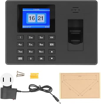 Attendance Machine, Fingerprint Time Clocks for Employees Small Business with Finger Scan,Password, Auto Calculate Working Hours US Plug