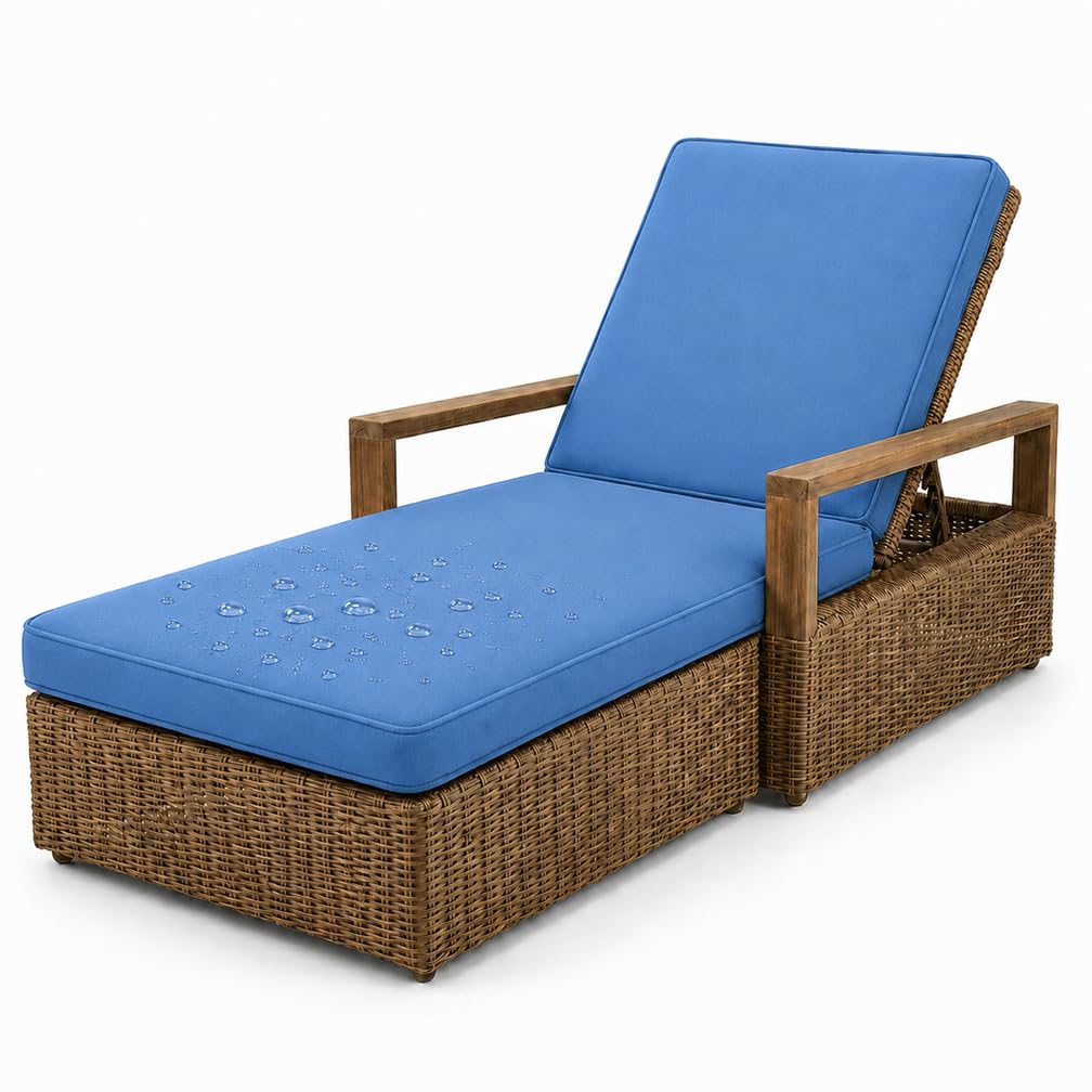AZMAHT Sun Lounger Cushion Replacement Cushions: Waterproof Thick Padded Lounger Cushion Only with 6 Straps, Non Slip Large Outdoor Sunbed Cushions for Garden Recliner,Sky Blue 2,203x66x8cm — image 1