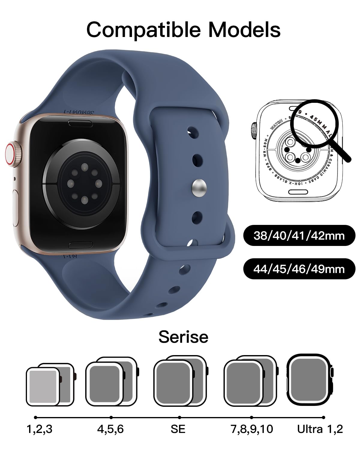 Yoohoo Cinturini Compatibile con Cinturino Apple Watch 44mm 40mm 46mm 45mm 42mm 41mm 38mm 49mm Donna Uomo, Sportivi Silicone Compatibile con Apple Watch Series 10 9 8 7 6 5 4 3 2 1 SE Ultra
