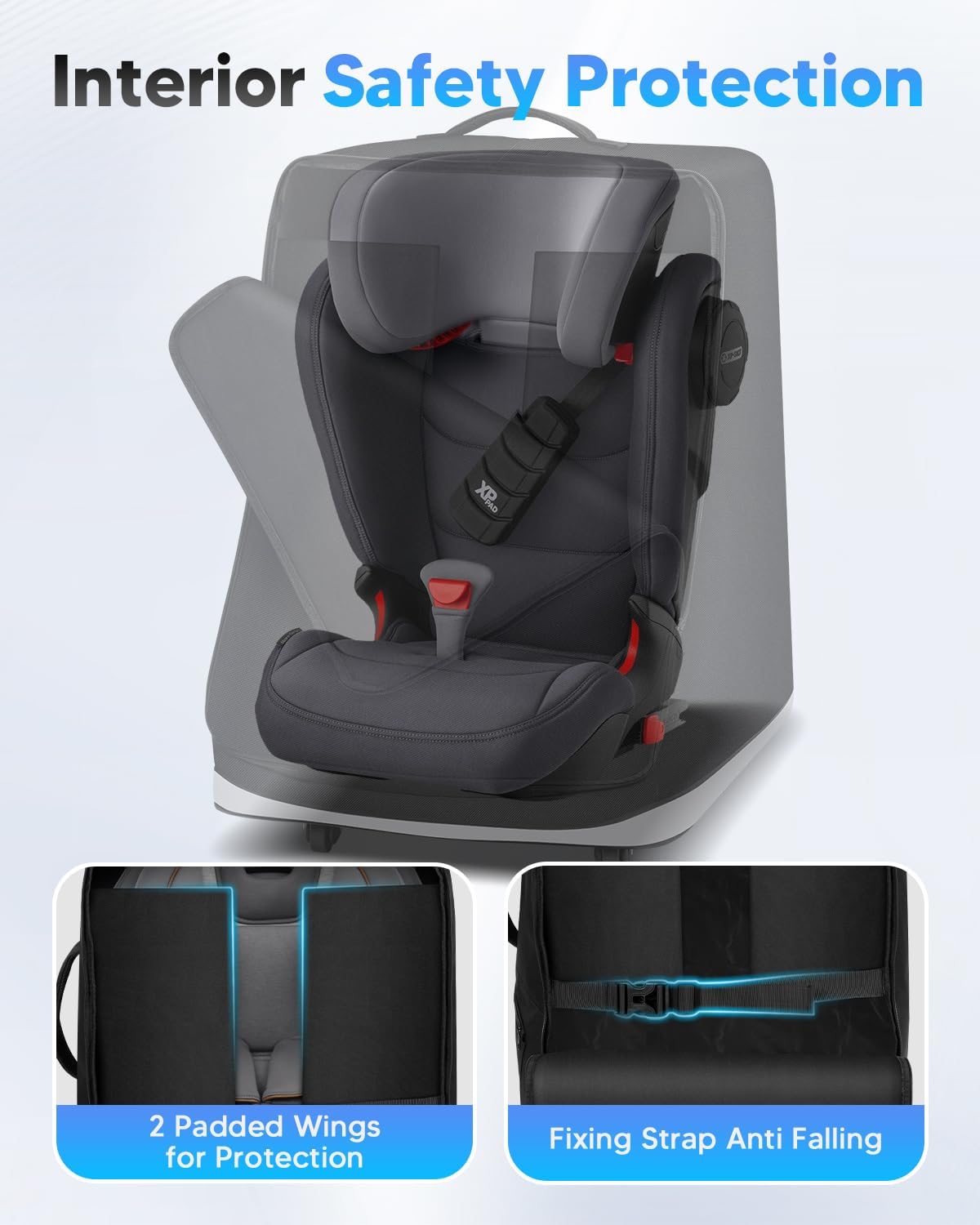 Car Seat Travel Bag for Airplane with Swivel Wheel, Extendable Height Padded Carseat Travel Backpack Large Storage Bag, Baby Infant Booster Seat Bags for Air Travel