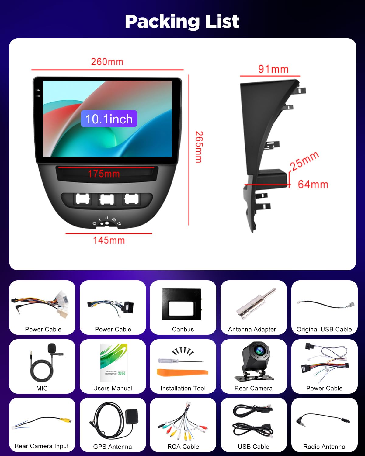 NHOPEEW 4+128G Autoradio per Peugeot 107 / Citroen C1 / Toyota Aygo 2004-2014 con Carplay Android Auto - Schermo incell da 10 pollici Supporto WiFi GPS Comandi al volante + Telecamera di retromarcia