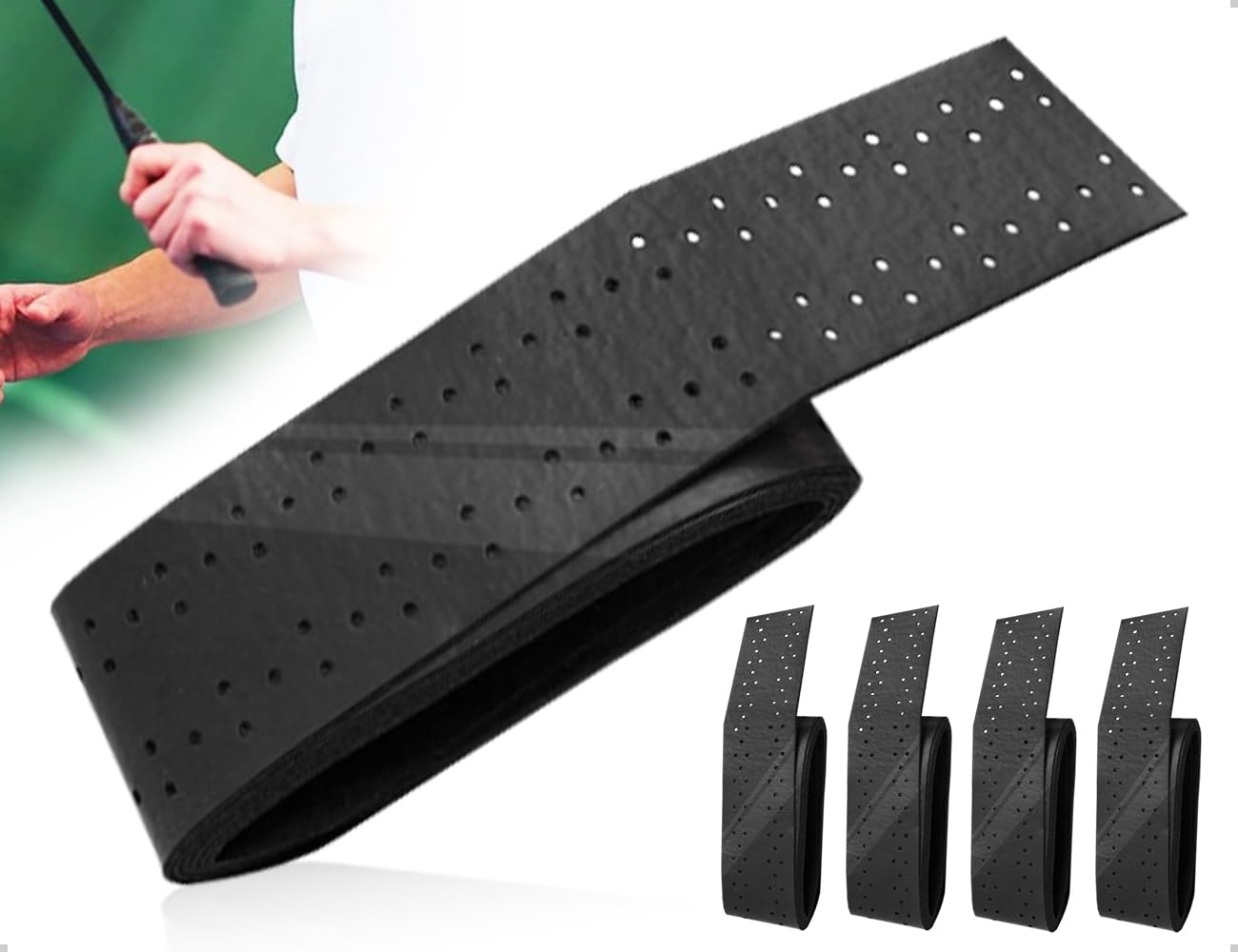 Cintas de Agarre para Raquetas de Tenis Antideslizantes Autoadhesivas Paquete de 4 Negro