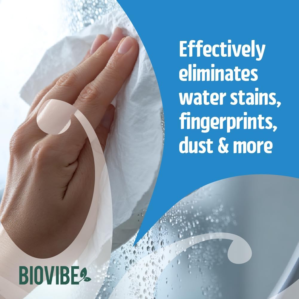 BIOVIBE Window Wipes, Plastic-Free Fabric 100% Viscose Glass Cleaning Wipes, 50gsm Thick, 3-in-1 Streak-Free Shine for Windows and Mirrors – 480 Count (16 Packs of 30)