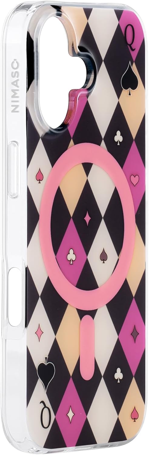 NIMASO for iPhone 17 Case, Girly Pink Black Poker Patten for Women Girls, Compatible with MagSafe, iPhone 17 Case Girl