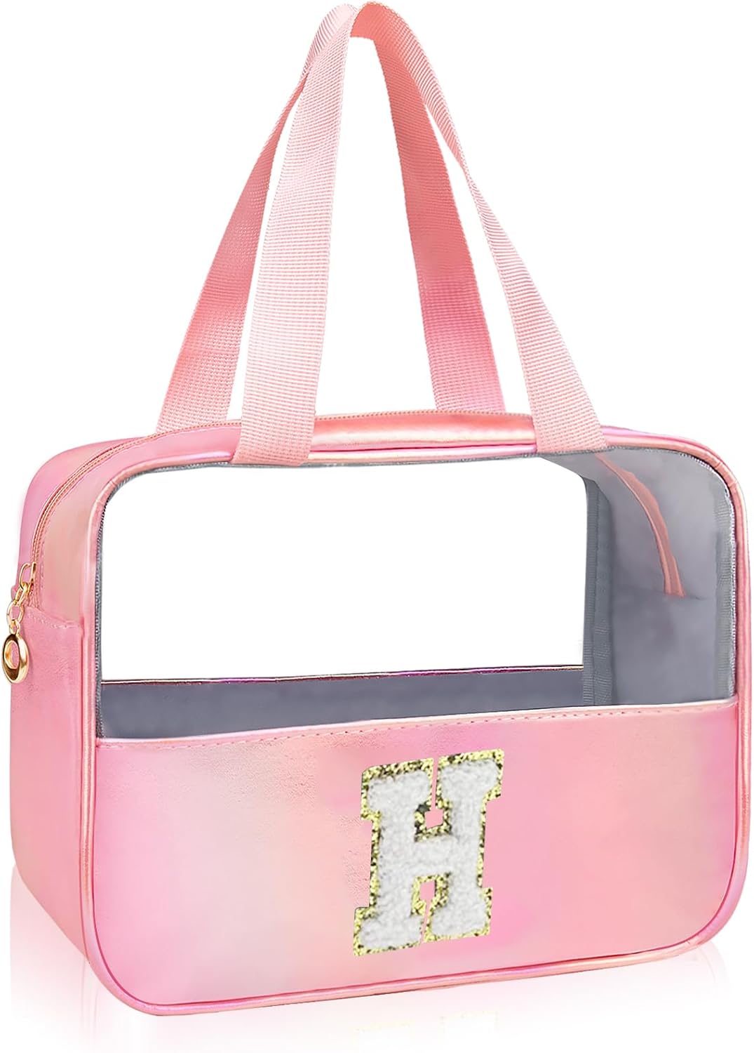 Clear Red Star Large Makeup Bag with Star Pattern 12x5x8 inch, Travel Cosmetic Bag with Handle, Durable PVC Material Washbag Zipper Opening Design for Makeup Travel Organizer or Gym Use
