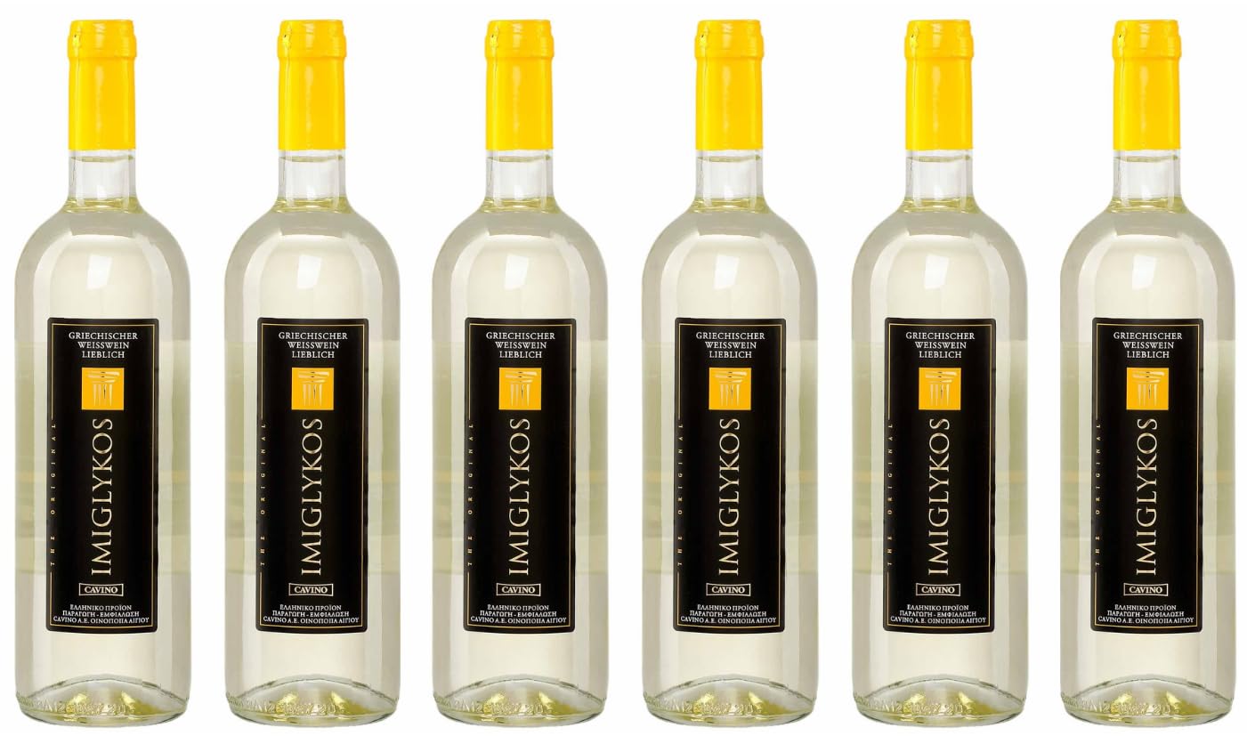 Imiglykos weiß Cavino 6x 0,75l Flasche | Lieblicher Weißwein aus Griechenland | 12% Vol. | + 20ml Jassas Olivenöl