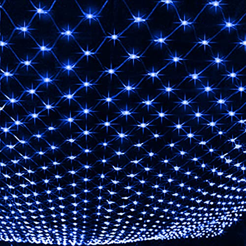 Image of Dazzle Bright Christmas Net Lights, 360 LED 12FT x 5 FT Transparent Wire Waterproof Connectable String Lights with 8 Modes Christmas Decoration Outdoor Lights for Bushes Garden Party Holiday (Blue)