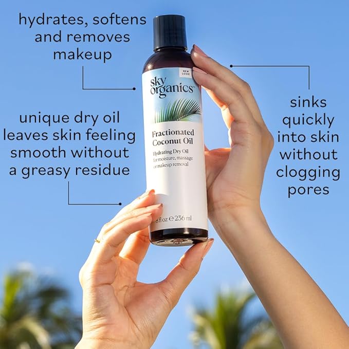 In summary, Sky Organics Fractionated Coconut Oil for Body & Face is a versatile and reliable skincare product suitable for various skin types. Its 100% pure composition guarantees excellent conditioning, softening, and smoothing effects on the skin. With a lightweight texture and high moisturizing properties, it provides deep hydration without leaving a greasy residue. Additionally, its compatibility with essential oils allows for personalized and safe skincare routines. Description by ChatGPT.