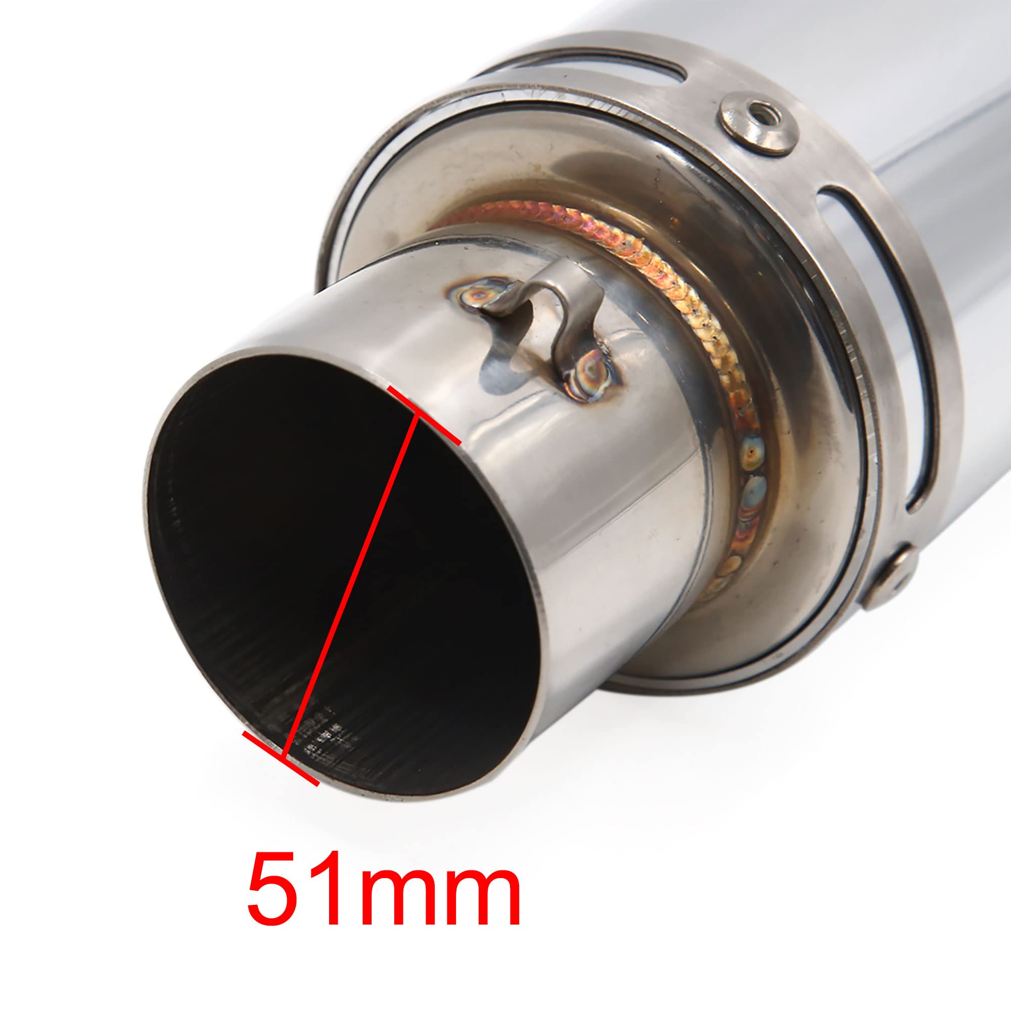 sourcing map 51mm Einlass Dmr Edelstahl Motorrad Auspuff Schalldämpfer Spitze Silber Ton DE de
