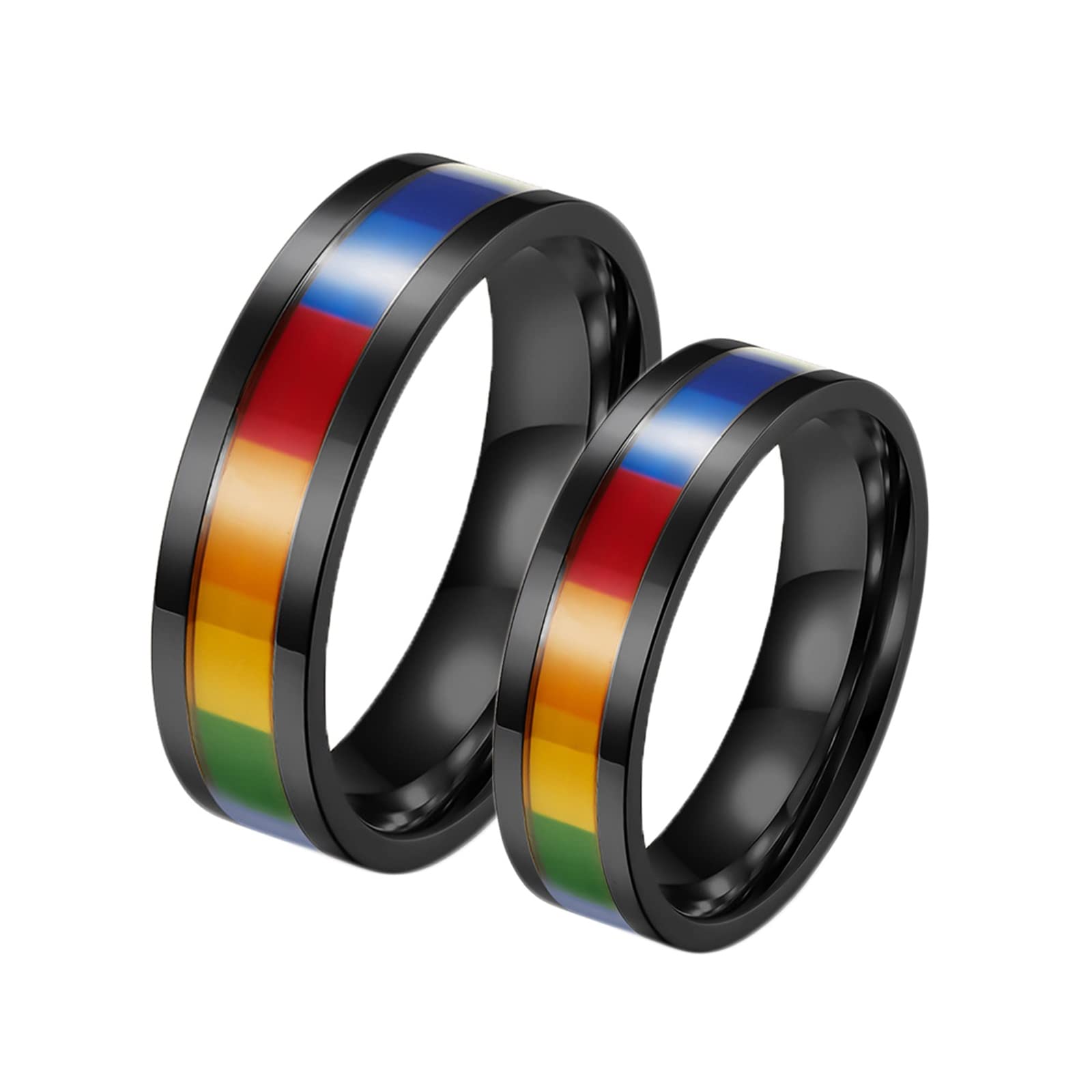 Beydodo Pierścienie gejowskie dla par, pierścienie obietnicy ze stali nierdzewnej spersonalizowany rozmiar L 1/2 do X 1/2 czarny pierścień LGBT 6 mm, Women L 1/2 + Men R 1/2, Bez kamienia szlachetnego