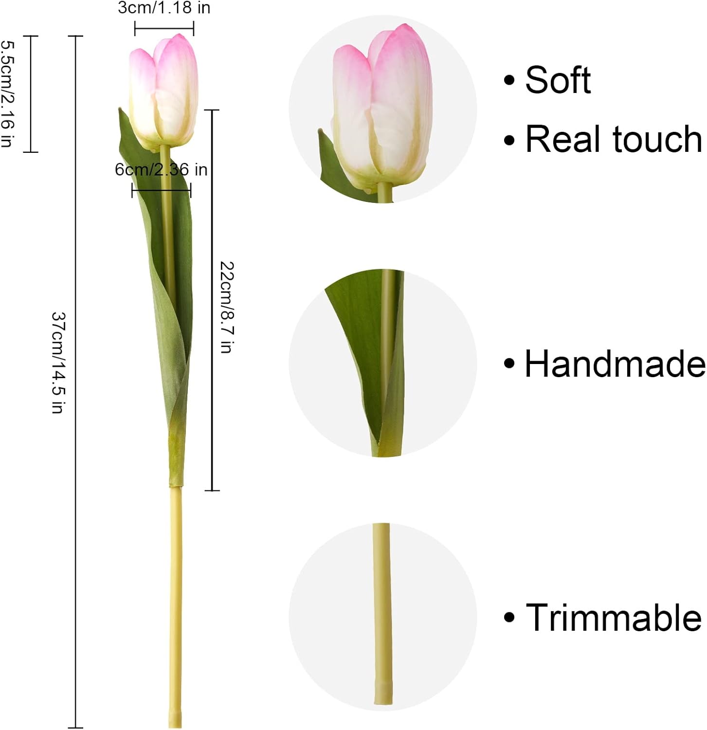 20PCS Artificial Tulips Real Touch Faux Flower Moisturizing Tulips for Photography Ornaments Home Garden Wedding Party Decor Fake Flowers (Pink Green)