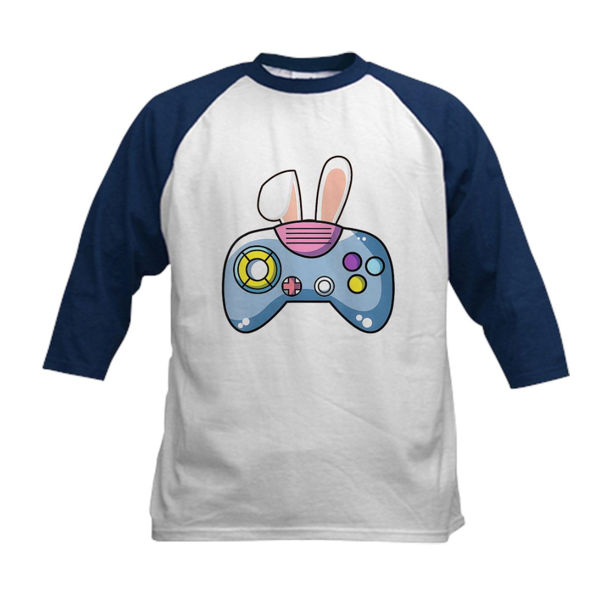CafePress Video Game Controller with Bunny E Baseball Jersey Kids Cotton Baseball Jersey, 3/4 Raglan Sleeve Shirt Navy/White