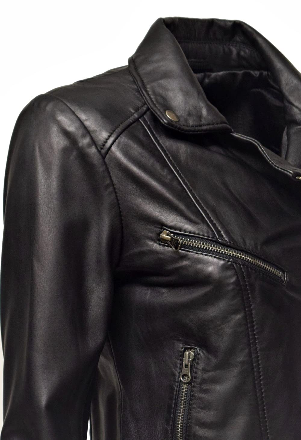 Damen Lederjacke Summer Biker Stil washed Gelb Schwarz Braun