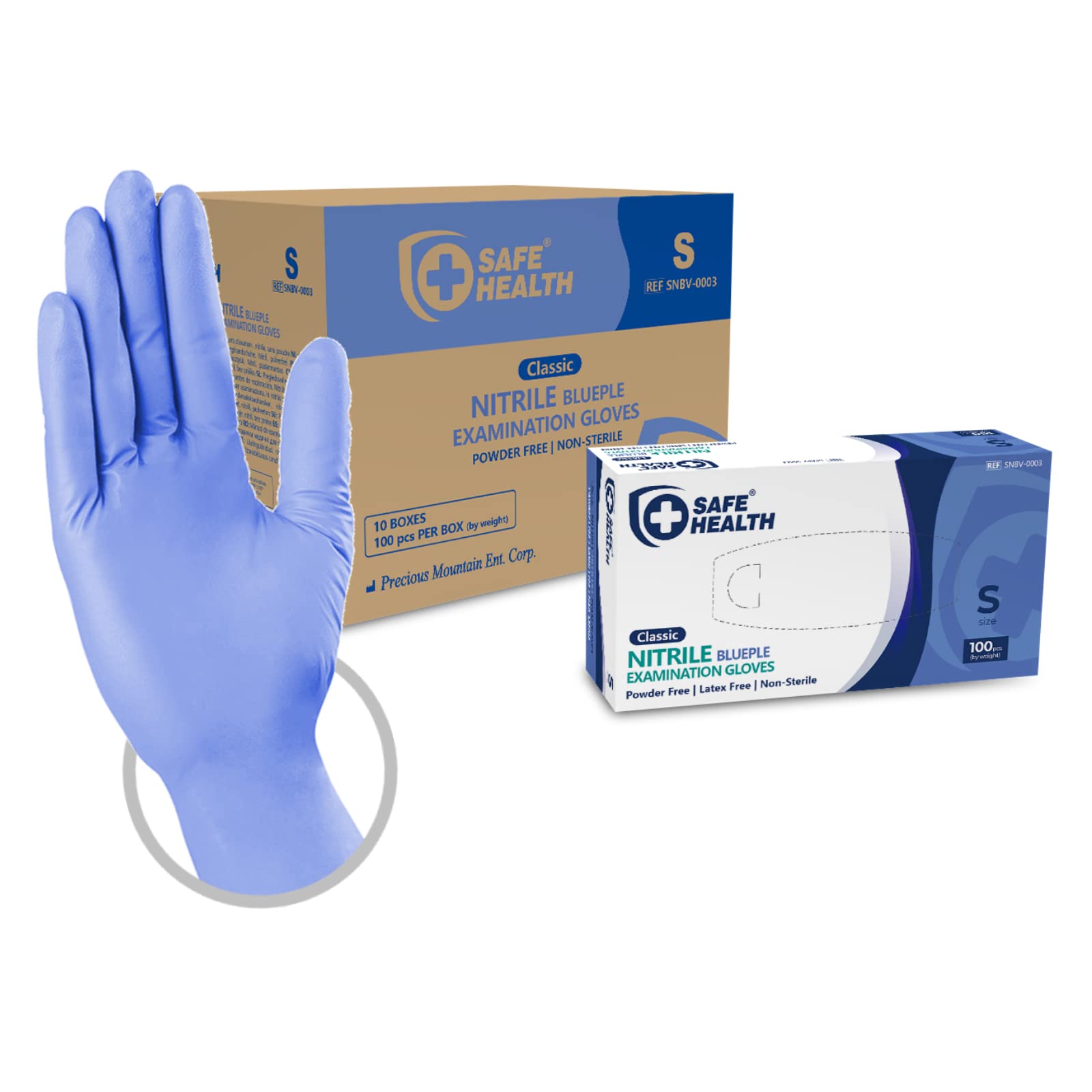 Safe Health Guanti Monouso da esame in Nitrile Azzurro Taglia S | 1000 pezzi | Senza polvere Senza lattice | Ipoallergenici Per alimenti Usa e getta Medico CE EN374 EN455 | 3,5 Mil