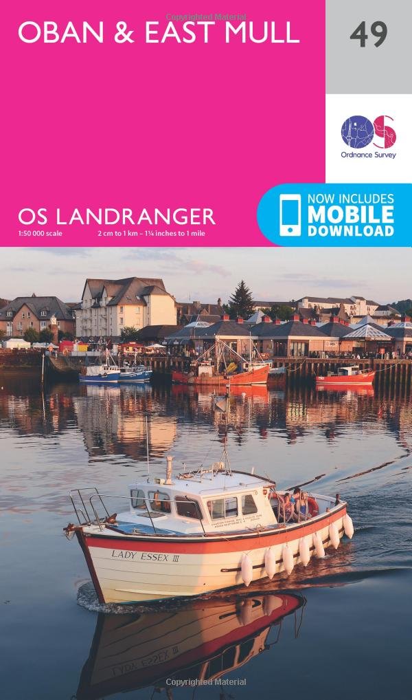 Ordnance Survey Landranger 49 Oban & East Mull Map With Digital Version Pink