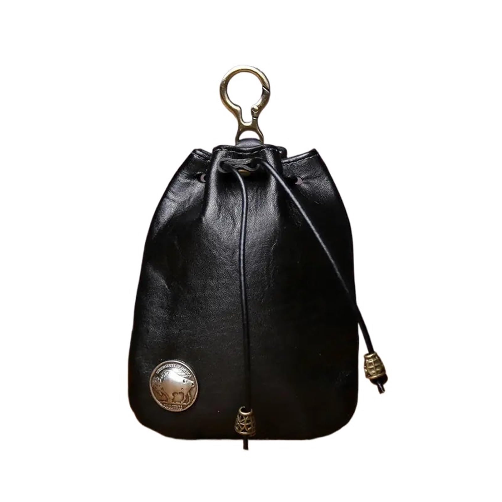 AYWTIUN Leather Drawstring Pouch Distressed Drawstring Pouch, Portable PU Leather Key & Coin Bag