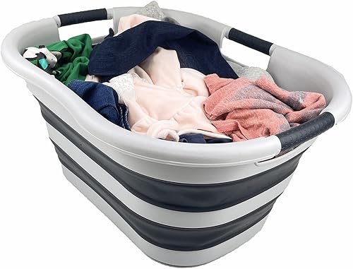 Miniatura 6 de SAMMART Cesta plegable de plástico para la ropa sucia de 30 litros (7.9 galones), contenedor de almacenamiento plegable y organizador, tina de